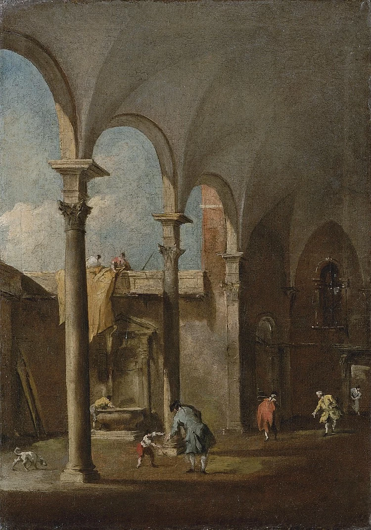 Capriccio di un portico in un cortile